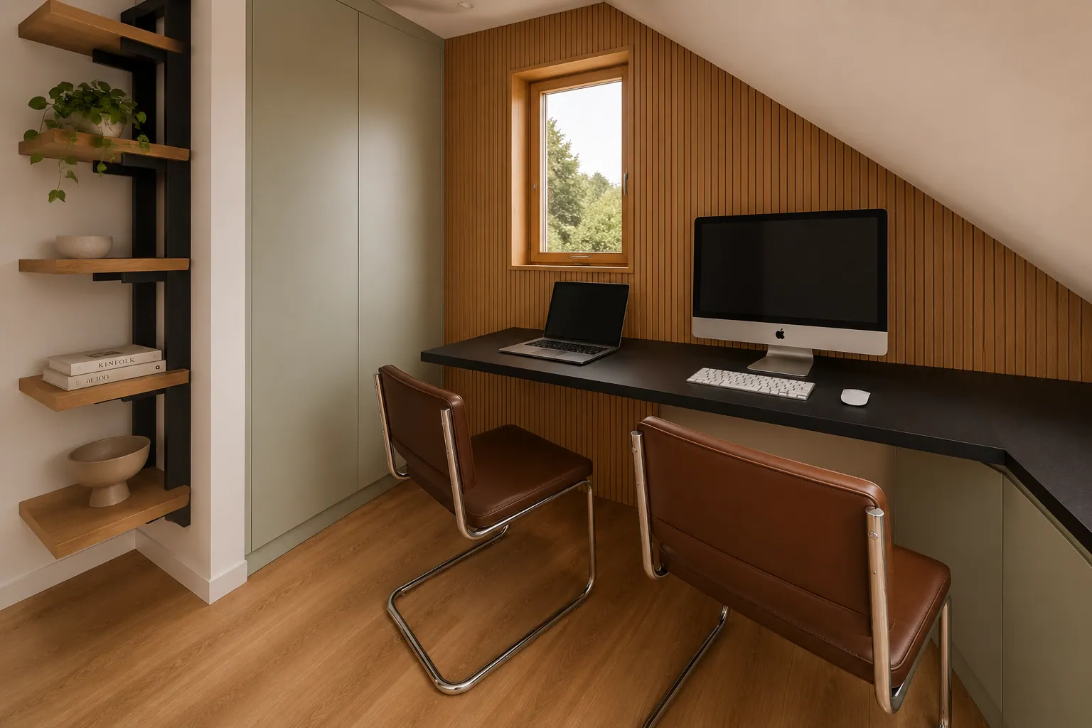 HOMEOFFICE CG: Renovación de una habitación para transformarla en un espacio de trabajo cómodo, contemporáneo y funcional, integrado de manera natural a la vida cotidiana de la vivienda. El proyecto reemplaza las soluciones improvisadas por un ambiente pensado en detalle, con identidad propia y una organización clara que favorece la concentración, el orden y el trabajo diario.