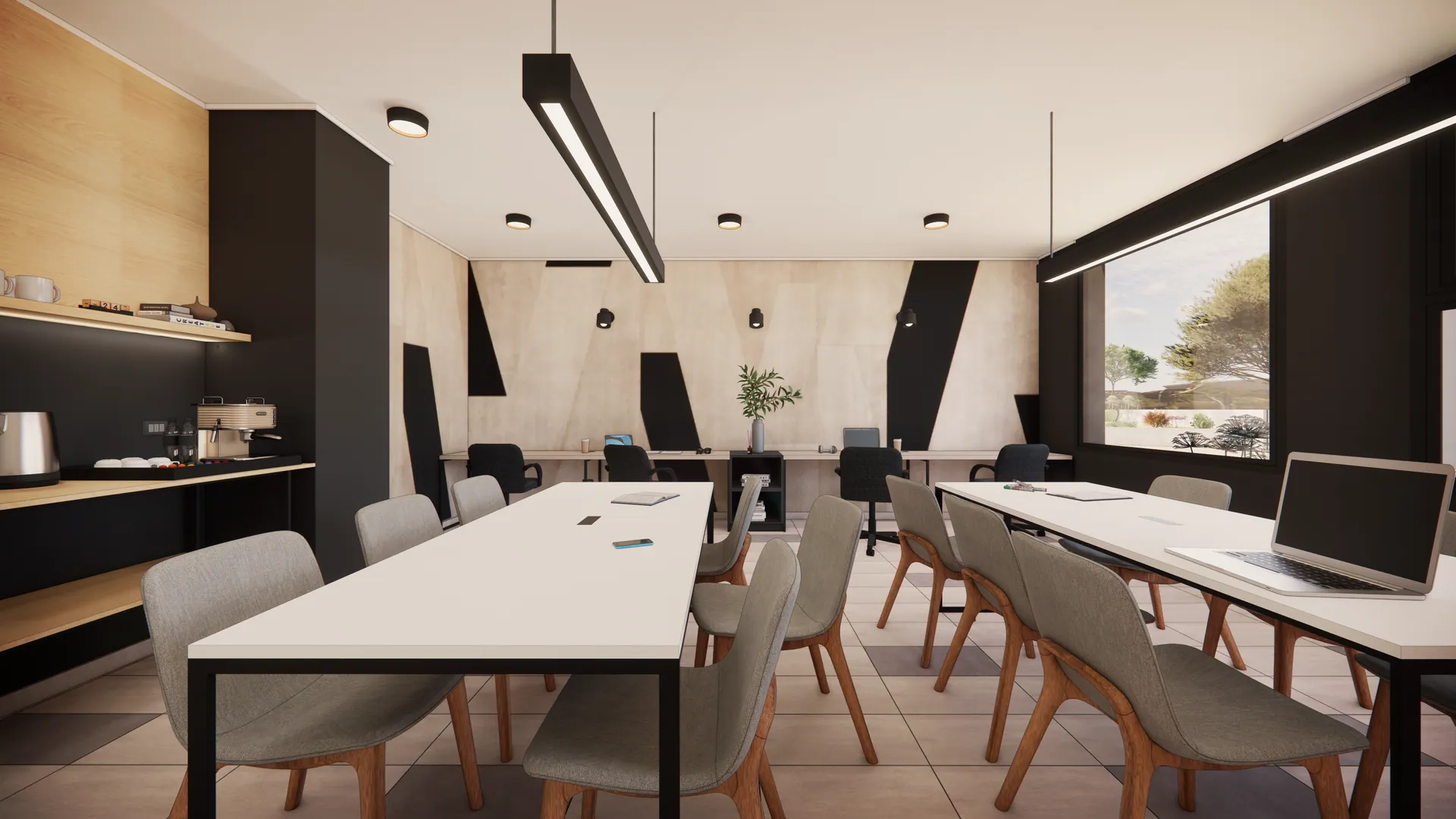 Mesas de trabajo del cowork de LADERAS DEL SUR