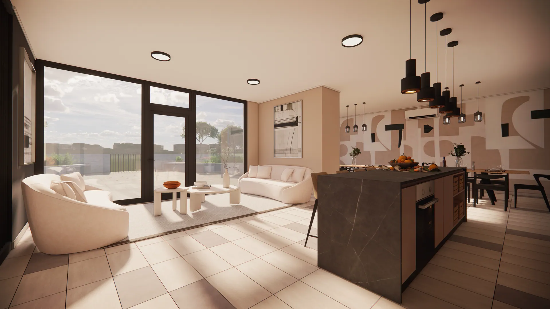 Estar y cocina de la sala multiuso