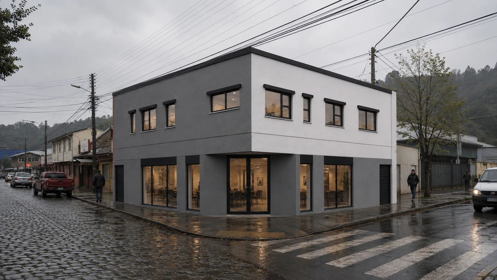 ZEN416: Edificio de uso mixto que integra un local comercial en primer nivel y dos departamentos en el segundo. El proyecto se desarrolla en un terreno acotado dentro de un sector de Temuco en proceso de renovación urbana. La propuesta busca aprovechar eficientemente la superficie disponible mediante una arquitectura simple, funcional y fácil de mantener.